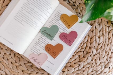 Personalised PU Leather Heart Bookmark – Engraved